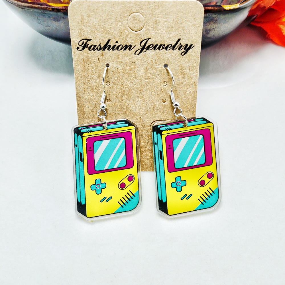 14g Weight Iron Ear Needle Material Drop Earrings Classification 1 Pair Quantity Holiday, Daily Occasion Acrylic Material Printing, Color Block, Rubik'S Cube Pattern Women's Gender Stoving Varnish Design Novelty Style 1 Pair Novelty Printing Color Block Rubik'S Cube Stoving Varnish Arylic Drop Earrings 8