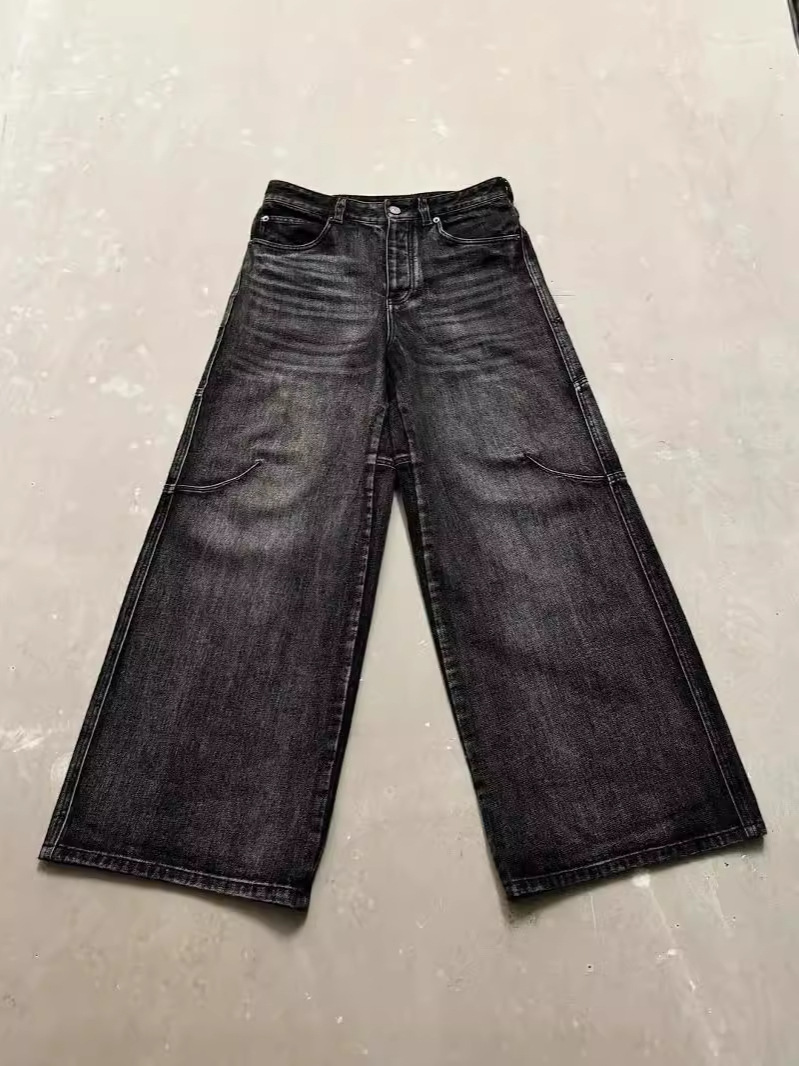 Gothic High-Waist Wide-Leg Trousers For Men Dark Trendy Retro Washed Loose Long Pants For American Street Style_mkmklike.com