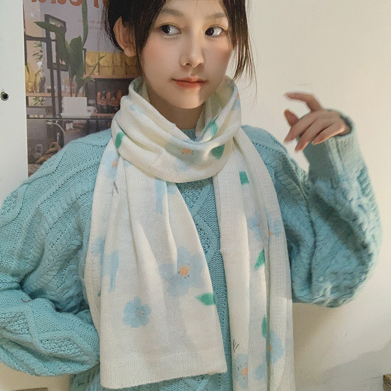 网红手绘插画原创水彩画马海毛混纺薄款印花围巾搭配围脖丝巾秋冬|undefined