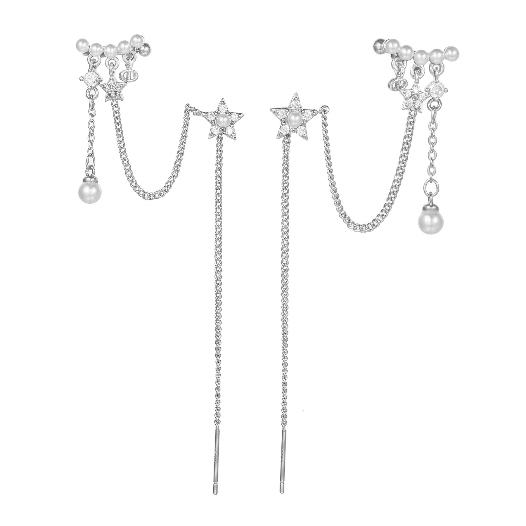 Fairy Style Star Brass Earrings Tassel Artificial Pearls Copper Earrings display picture 5