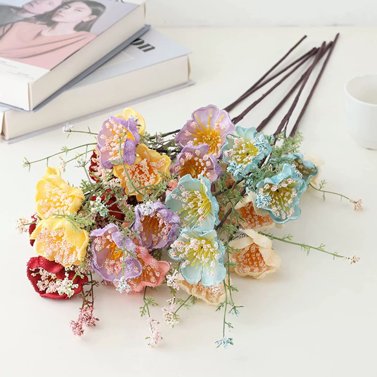 杜鹃仿真花室内客厅装饰摆件餐桌花摆设干花花束假花防真玫瑰花