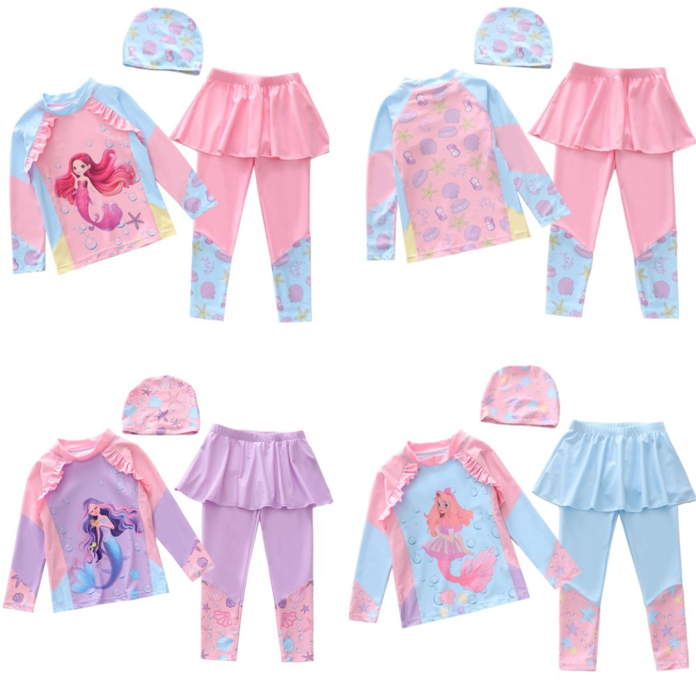 New Children's Swimwear for Girls, Two-Piece Swimsuit for Small, Medium, and Large Children, Long-Sleeved, Long-Pants, Skirt-Style Girls' Swimwear with Cpc Certification