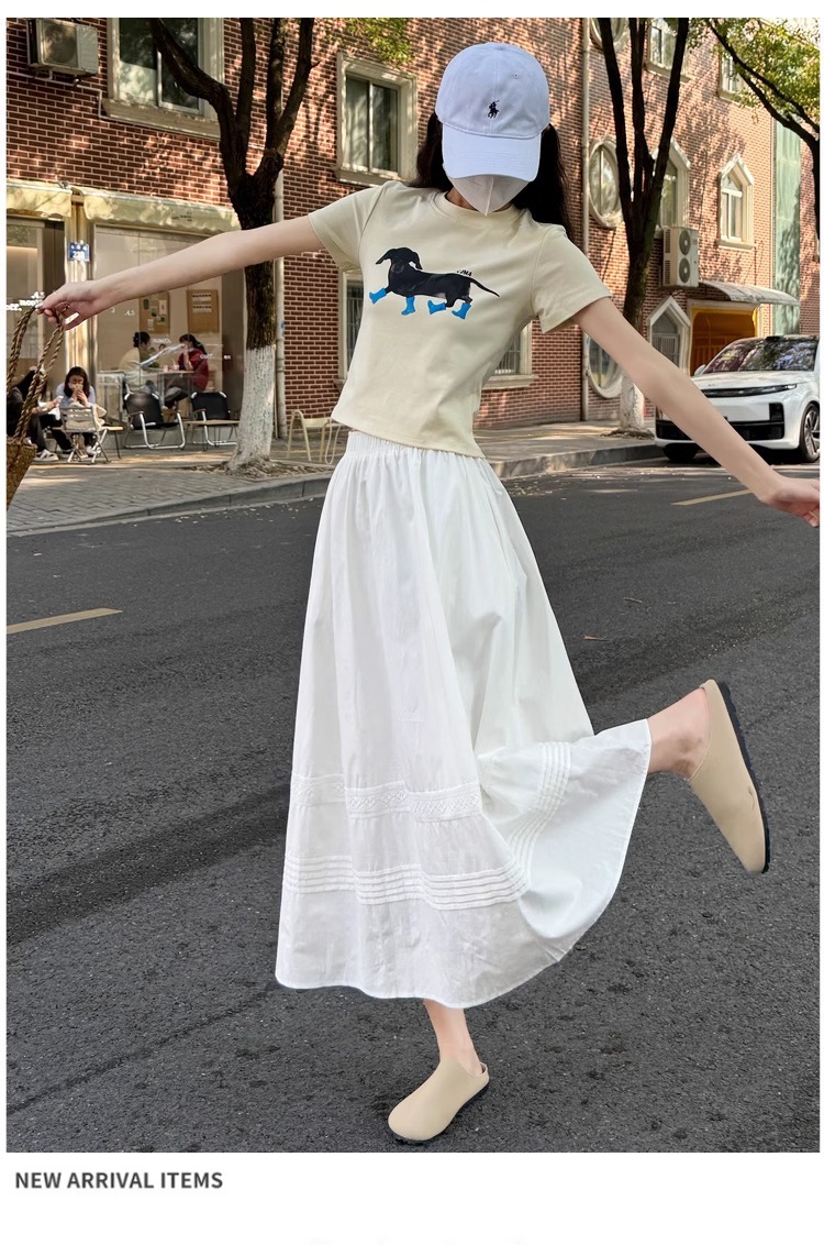 Chân váy xòe chữ A trắng phong cách Hàn Quốc eo thun — Màu trắng (vải cotton lót túi) chi tiết 13