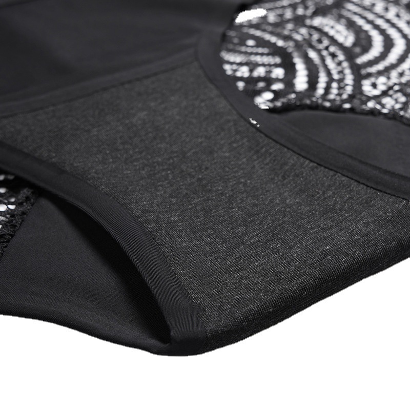 Talla extra de cuatro capas anti-fuga lateral ropa interior menstrual de las mujeres sexy encaje costura algodón entrepierna transpirable antibacteriano calzoncillos mujeres
