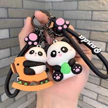 可爱熊猫转转乐卡通钥匙扣时尚情侣挂件精致书包包挂饰小礼品批发