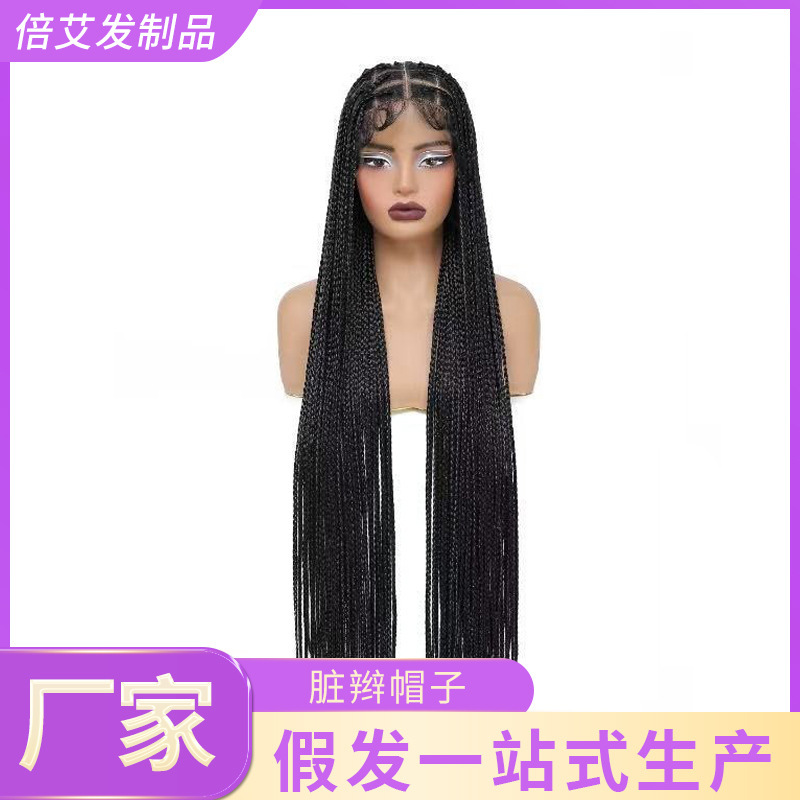Black Long Lace Front Boxing Braid Wig, Handmade Braided Hair Cap, No-Maintenance Braids, Direct from the Source Factory