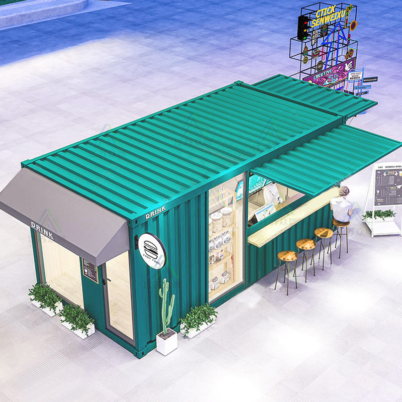 Contenedor Casa móvil Tienda Red al aire libre Red Snack Street Cafetería Tienda de té con leche Venta Residente Pabellón Casa integrada