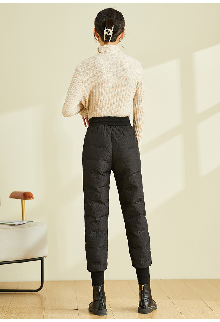Quần lông vũ nữ mặc ngoài trời cạp cao dày dặn cỡ lớn, quần cotton nhẹ giữ ấm mùa đông — Màu đen chi tiết 11