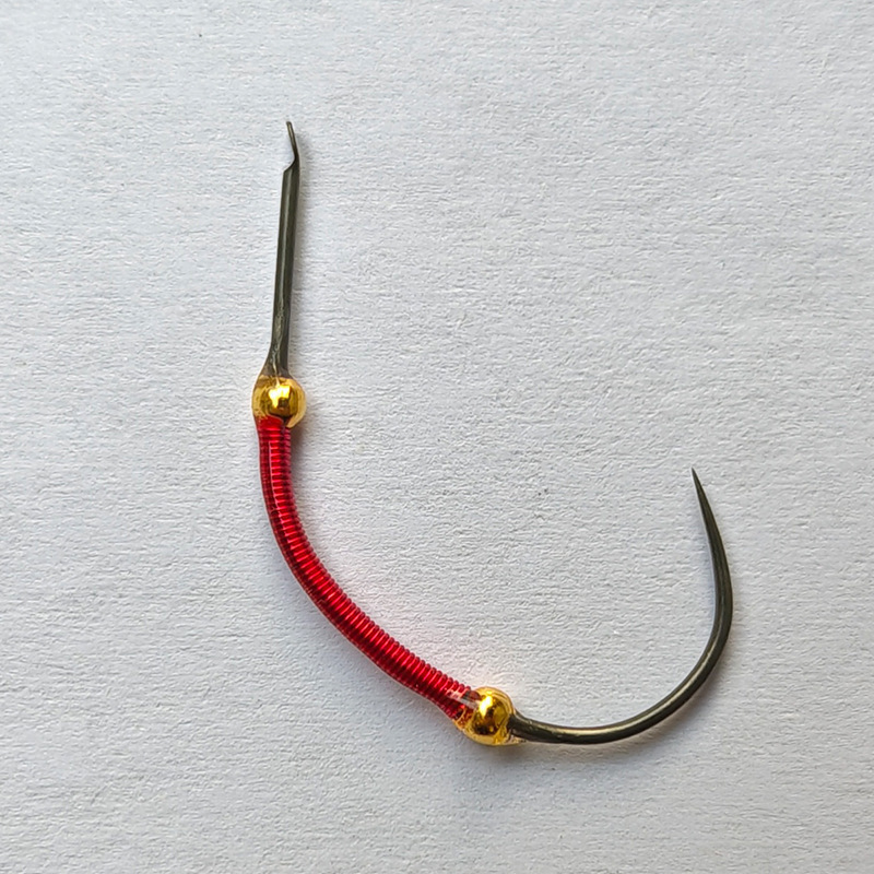 Upgraded Roche shrimp fishing hook tool, barbless, self-made with weighted double steel balls, handmade hook for catching river shrimp