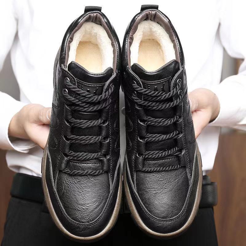 New Sports Comfortable Hiking Winter Men's Fleece Lined Leather High-top Casual Shoes_voghion.com