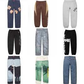 supreme美式休闲百搭刺绣大LOGO卫裤 水洗牛仔长裤男女款