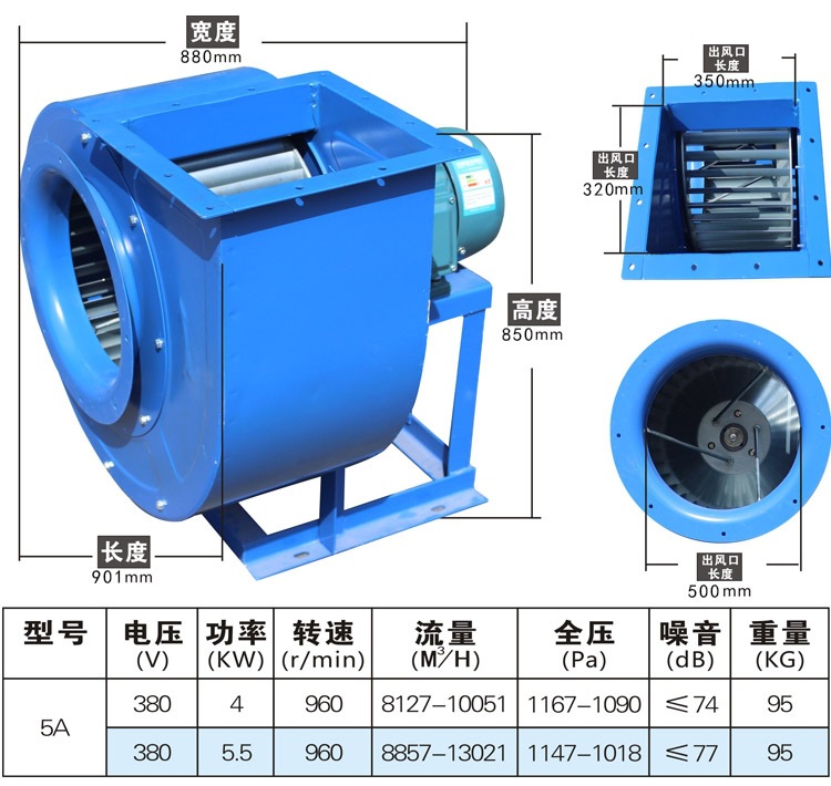 现货九洲普惠11-62-5A多翼式离心风机厨房排油烟净化器