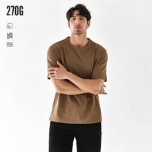 咖啡色270g重磅短袖t恤男2020夏裝新款卡其復古駝色純棉情侶上衣