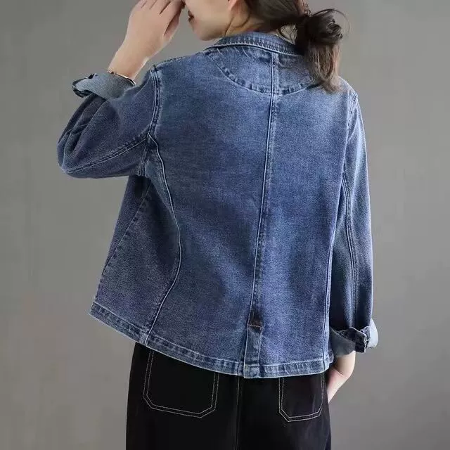 Весенне-осенняя джинсовая куртка ретро в стиле Кореи для отдыха, oversize, светло-голубой