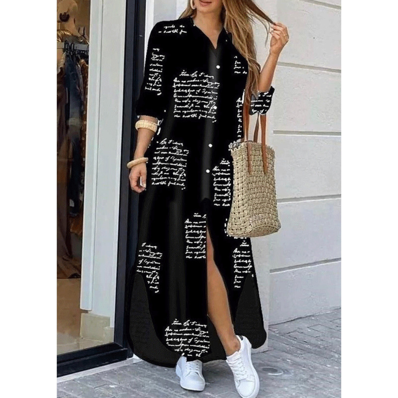 Women's A-line Skirt Fashion Turndown Button Long Sleeve Solid Color Maxi Long Dress Daily display picture 3