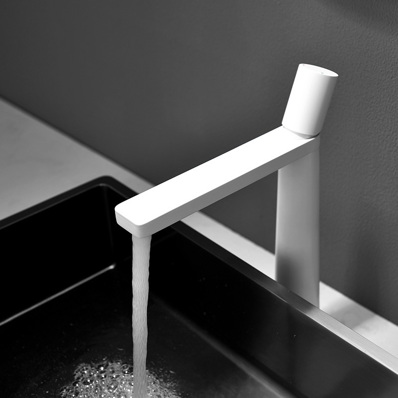 All-Copper White Faucet for Bathroom Countertop Basin, Minimalist Style, Simple Basin Faucet for Bathroom Sink, Minimalist Style