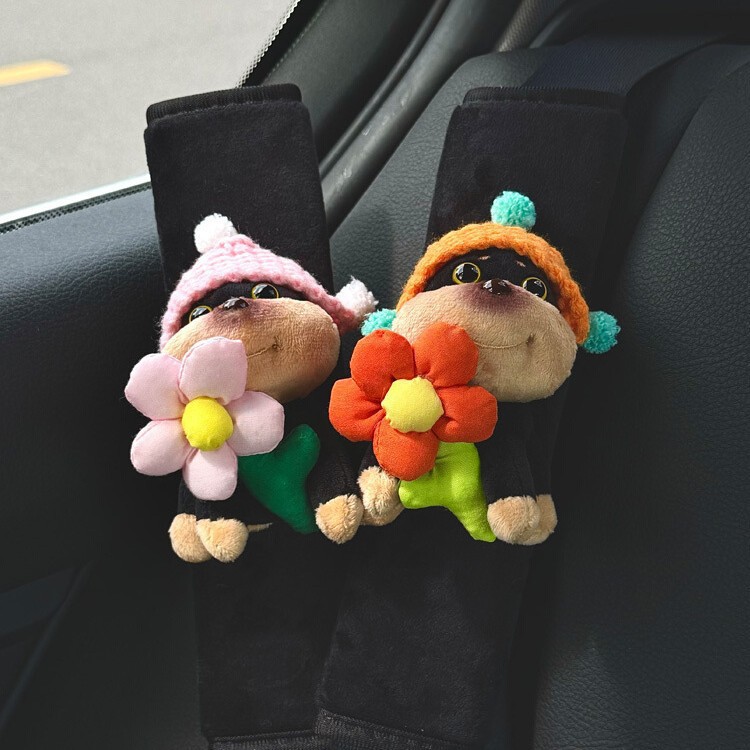 Abeja perro cinturón de coche funda de hombro cinturón de seguro de coche funda de mango accesorios de decoración de coche tela de flor de cuello anti-estrangulación