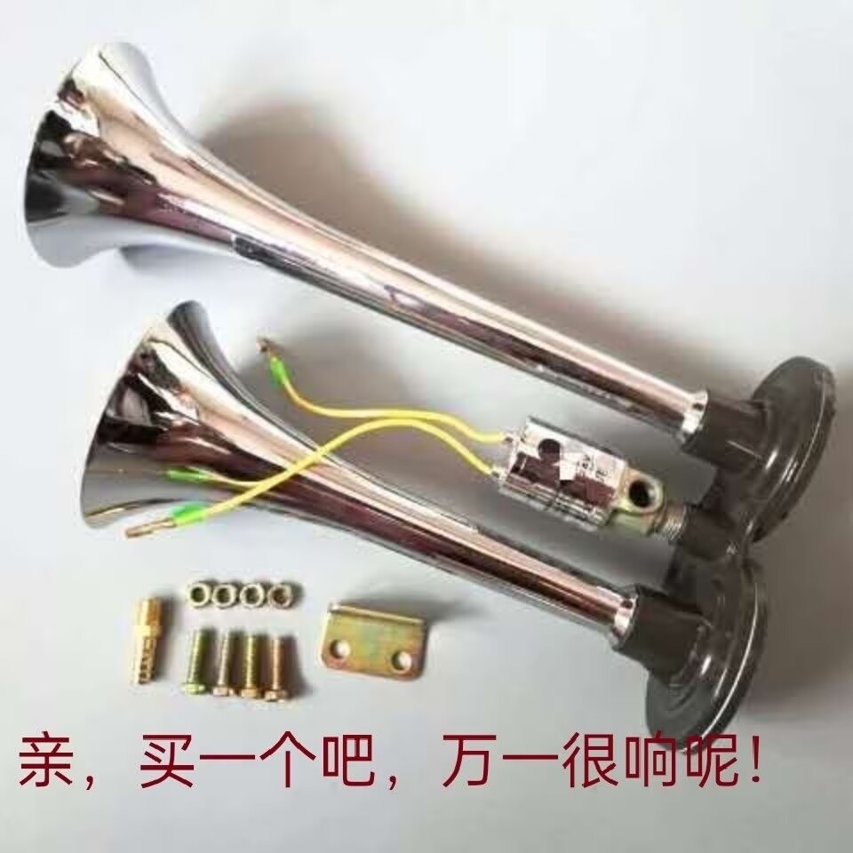Large Truck 12V 24V Electric Air Horn, High-Pitched Super Loud Waterproof Metal Dual-Tube Universal Horn