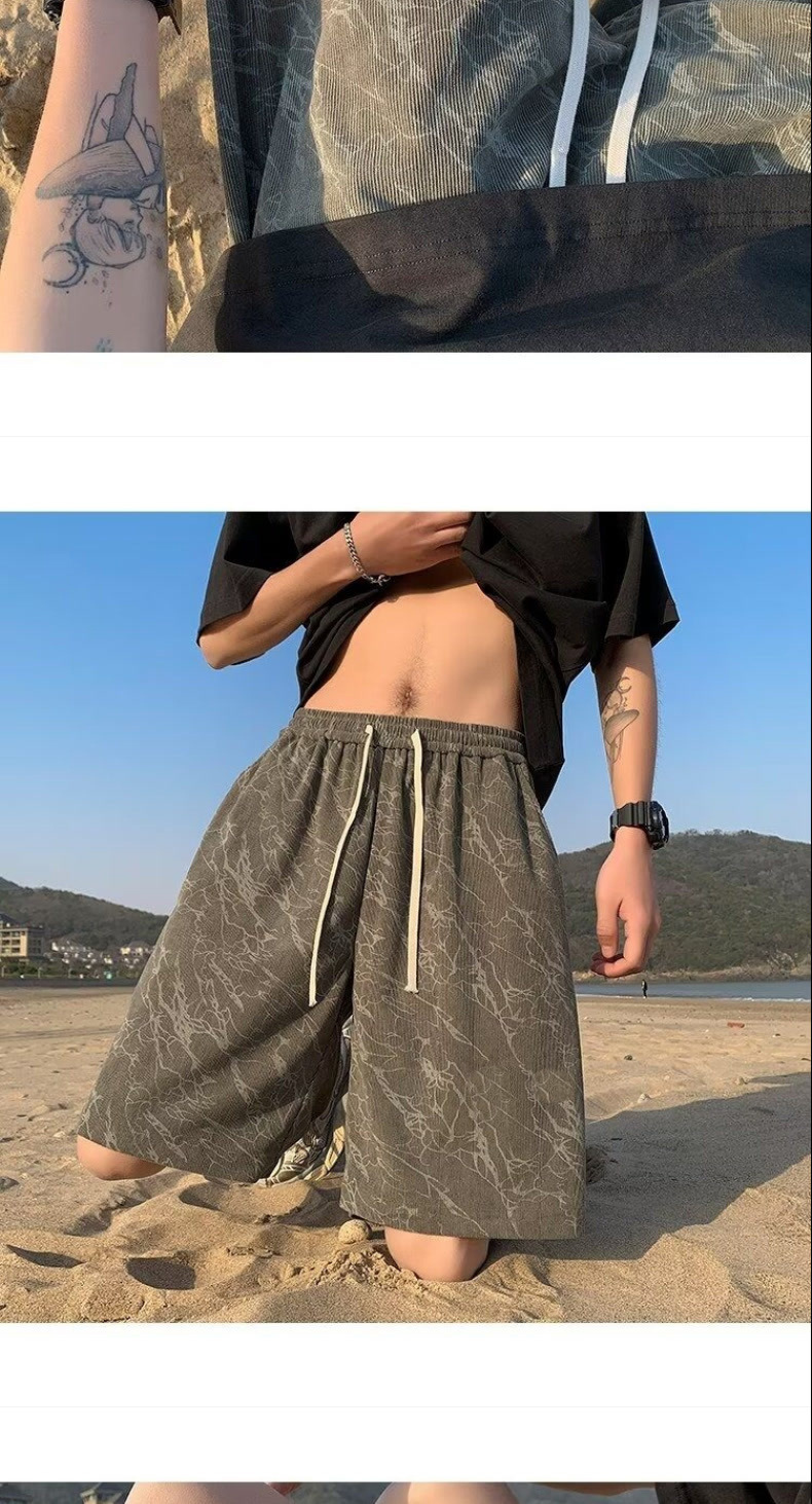 Men's Heavyweight Drape Casual Shorts Loose Fit Mid Waist Drawstring Summer Thin Plus Size Elegant Basic Trendy Brand_viptrois.com