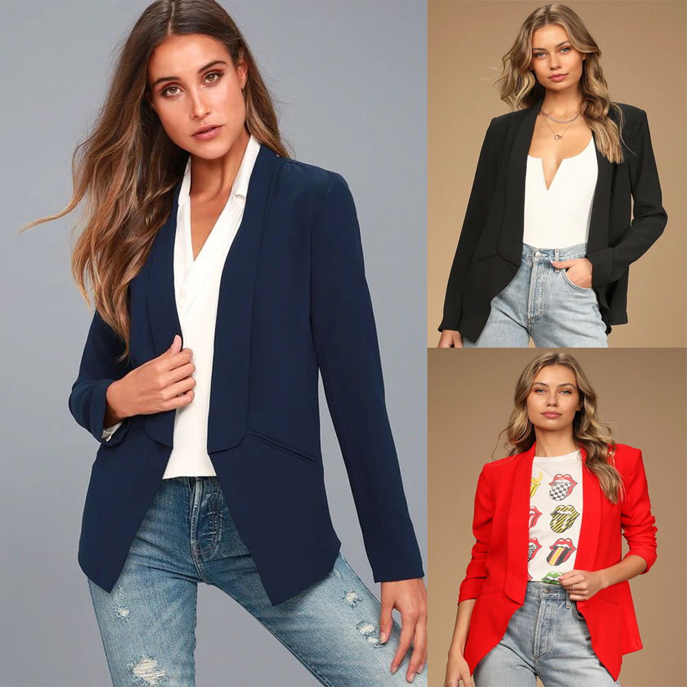 Saco Blazer Entallado para Mujer de Mezcla de Fibra Sintética, Manga Larga, Cuello Solapa, para Oficina y Uso Diario