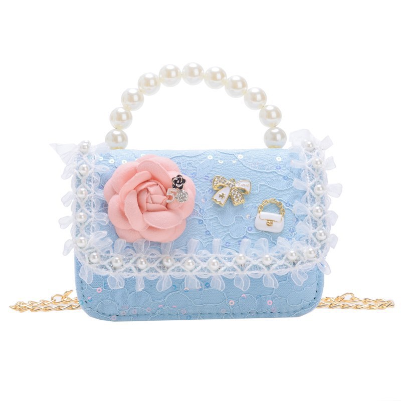 Nueva moda para niños bolso cuadrado bolso princesa de estilo extranjero bolso de cadena de flores para niñas bolso de hombro