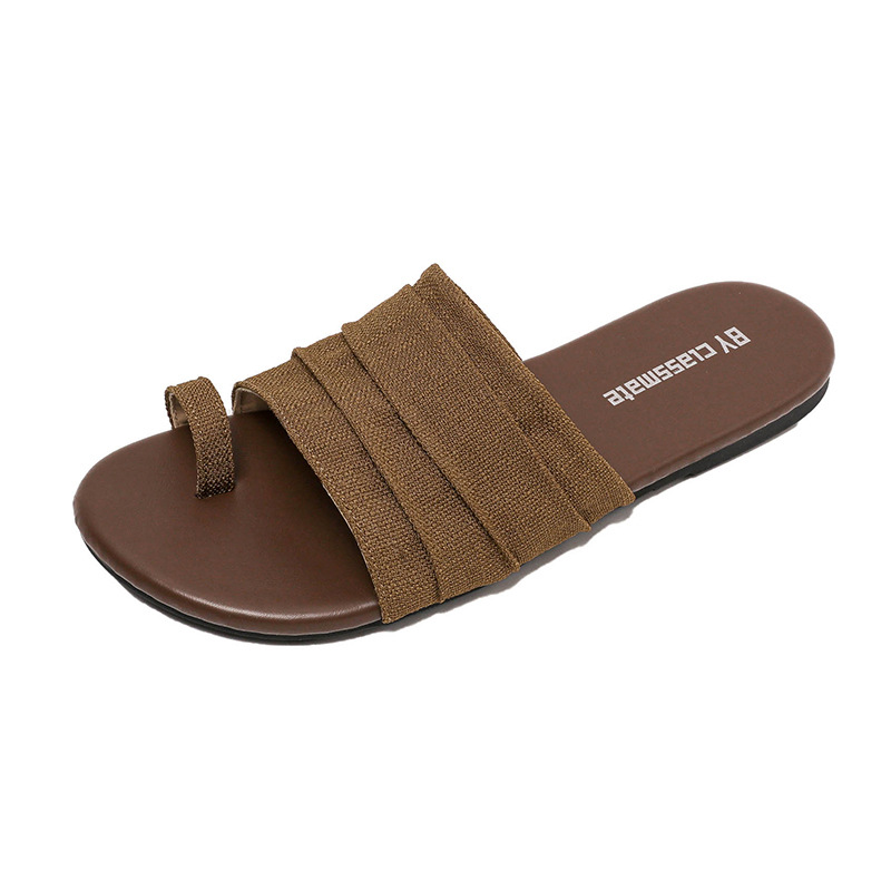 Women's Toe Post Sandals 2025 New Summer Thick Sole Height Increasing Versatile Beach Shoes Outdoor Wrinkled One-Strap_vogvips.com