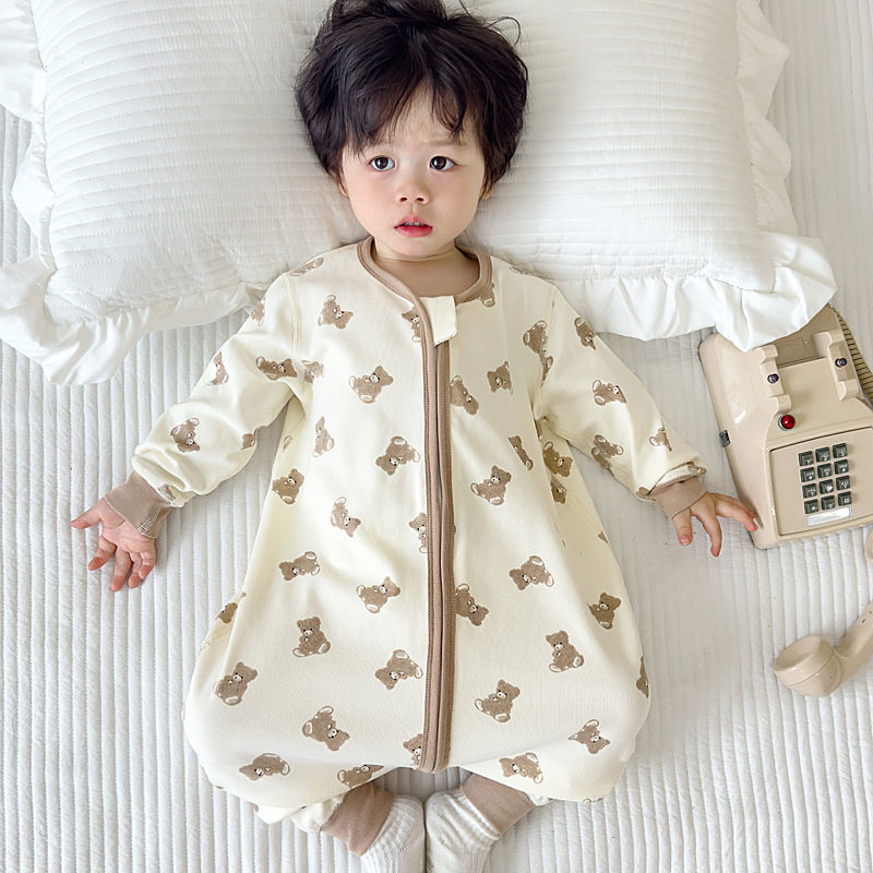 Spring and Autum Baby Sleeping Bag Newborn Kidsren's One-Piece Pajamas Boys Autum and Winter German Velvet Long-Sleeved Four-Season Home Clothes
