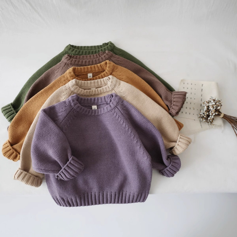 Demi-season children's solid color fashionable knitted trend sweater…