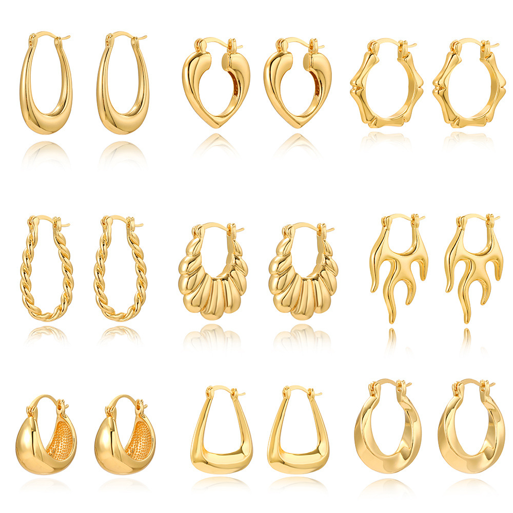 12g Weight 1 Pair Retro Lady U Shape Heart Shape Twist Plating Copper 18k Gold Plated Earrings