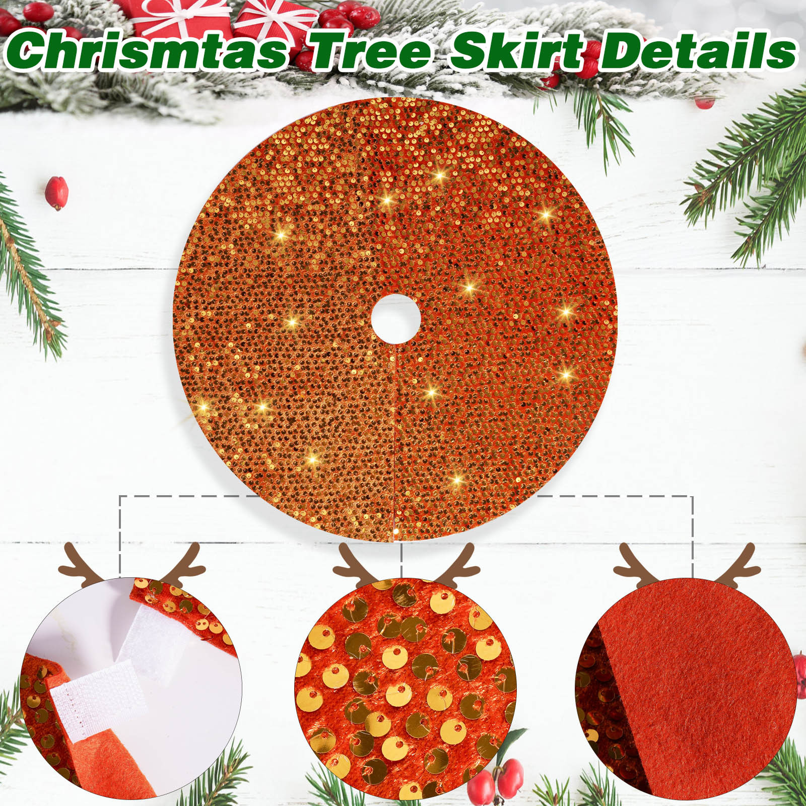 Navidad transfronteriza de alta calidad brillante falda de árbol delantal naranja creativo accesorios de árbol de Navidad decoración navideña