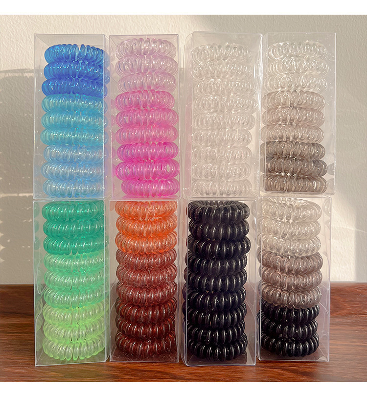9-teiliges Set Transparente Spiral-Haargummis für Mädchen, Elastische Telefonkabel-Haarbänder, Süße Tägliche Pferdeschwanzhalter, Gummi-Haarbänder – Detail 4