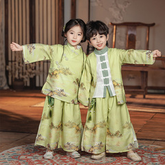 兒童漢服春秋男童國風套裝2024新款寶寶中式唐裝春季民族風表演服