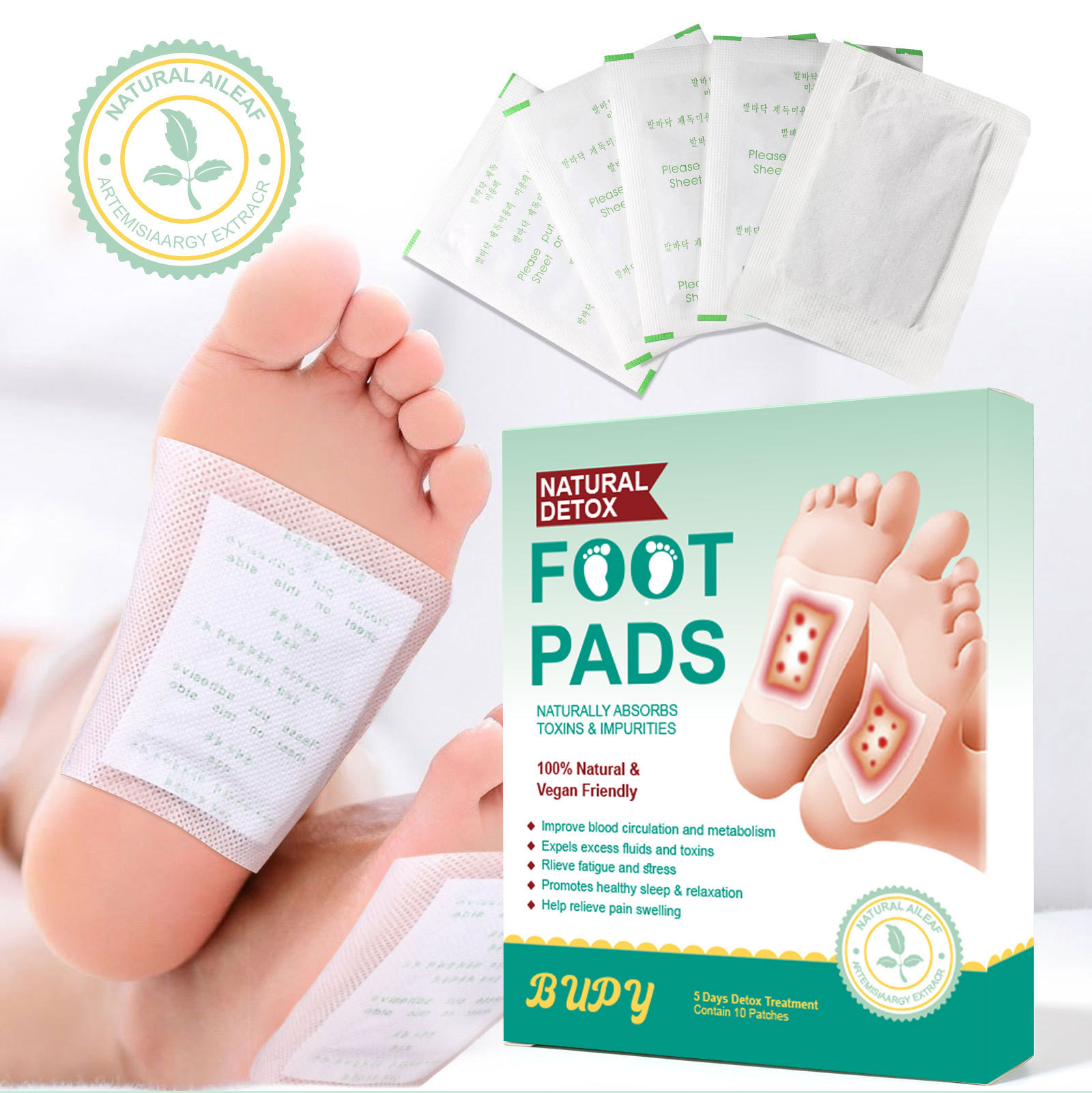 Mugwort and Ginger Foot Patches for All Skin Types 10 Piece Set