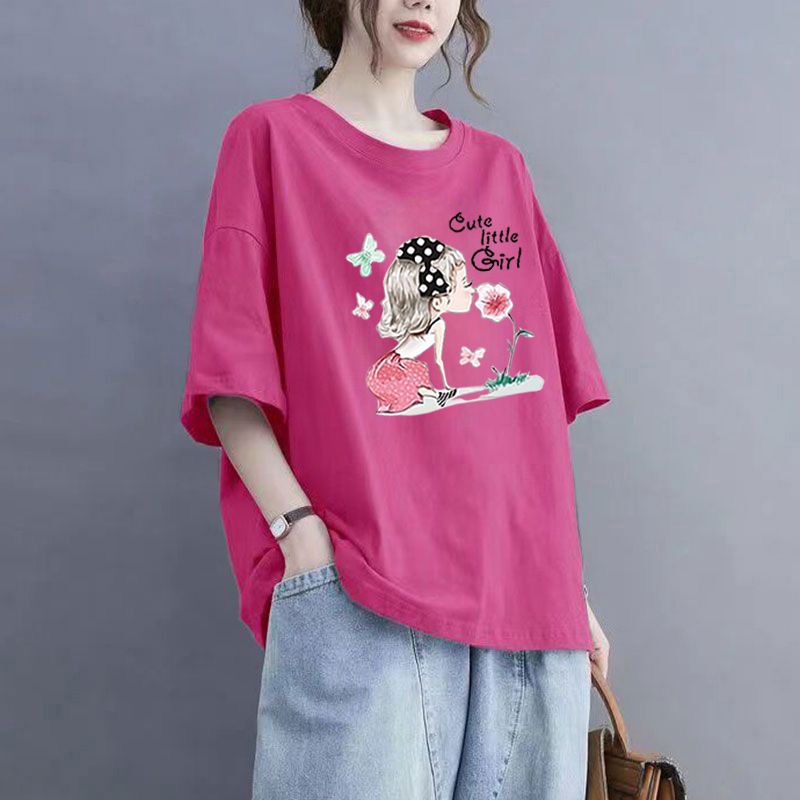 Summer High-End Western Style Plus Size 150kg mm Short-Sleeved T-Shirt Mid-Length Loose Maternity Wear Belly-Covering Top