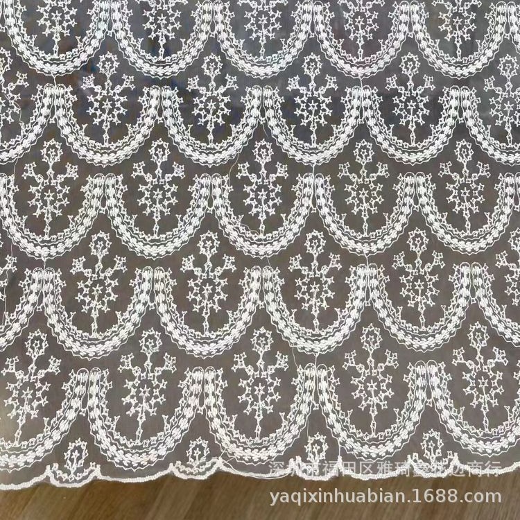2021新品棉线刺绣棉线绣花玻璃纱网纱刺绣花边 童装面料汉服