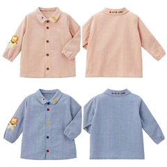 miki襯衫 新款男女兒童卡通小熊小獅子刺繡格子襯衣長袖內搭