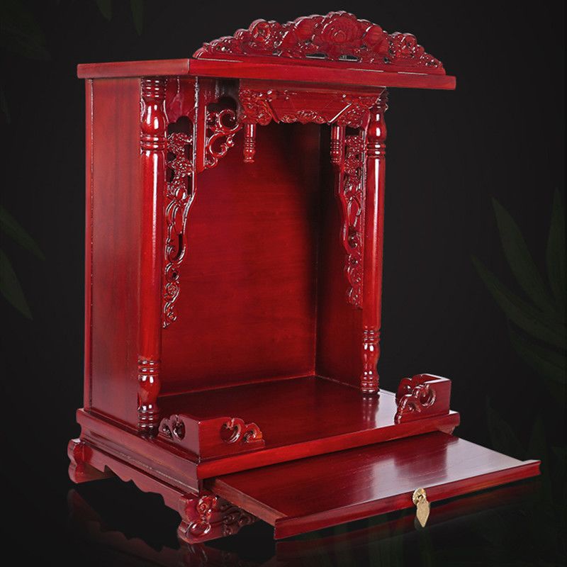 Home Wall-Mounted Altar for Household Use, Small Solid Wood Shrine for Household Gods, Economical Guanyin and Guan Gong Buddha Altar