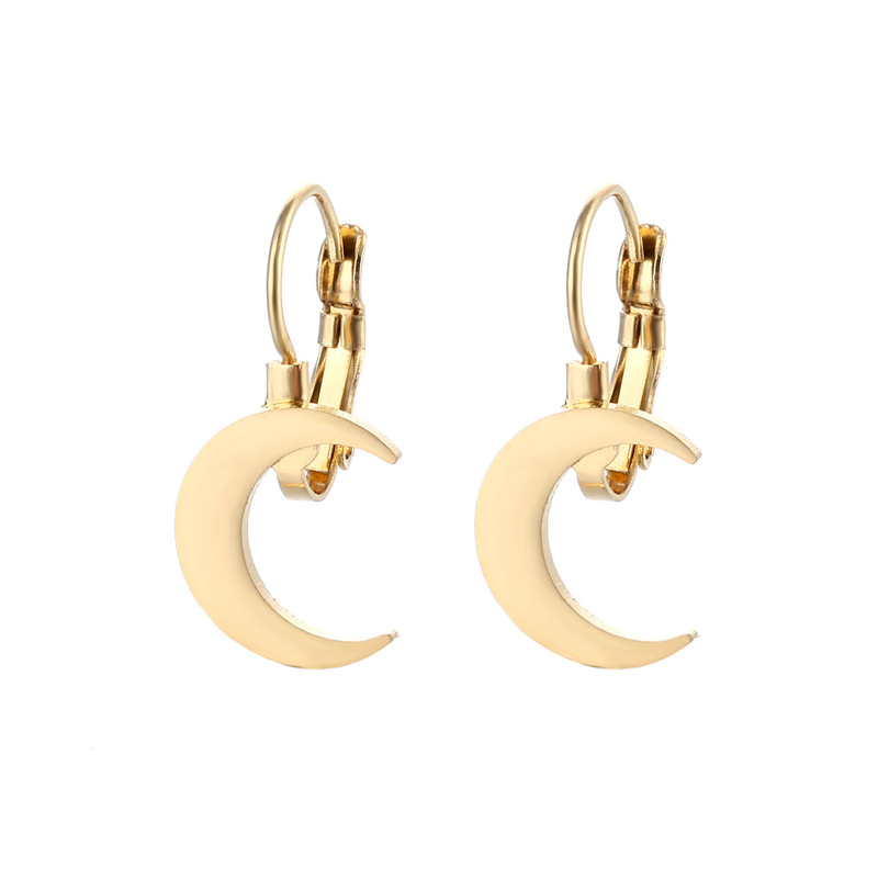 Stainless Steel Moon Ear Buckle Steel Ornaments Wholesale Simple 18k Golden Glossy Crescent Ear Buckle Earrings display picture 1