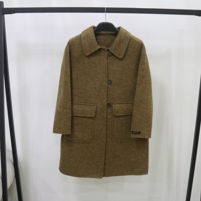 欧洲站娃娃领双面羊毛大衣中长款外套女加厚小众可爱女2024