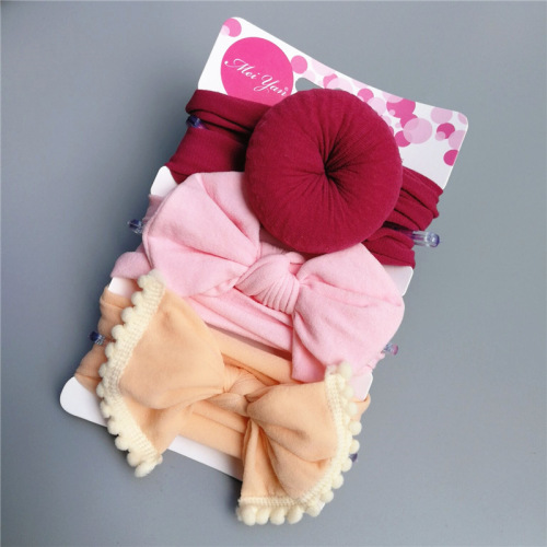 Cross-border European and American baby hair accessories three-piece set donut bow nylon headband bohemian baby headband