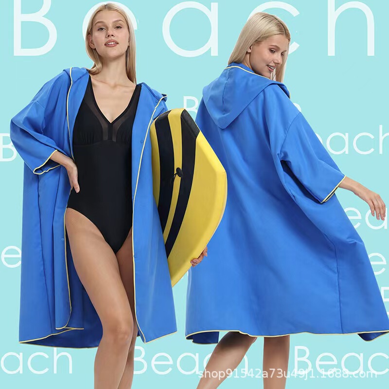 Amazon Thick Absorbent Poncho Bathrobe Microfiber Beach Towel Surfing Hooded Changing Robe Quick-Drying Wearable