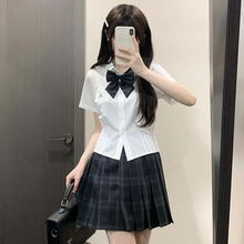 花千猪原创  学姐风白色收腰短袖衬衫女夏季学院风jk短款制服