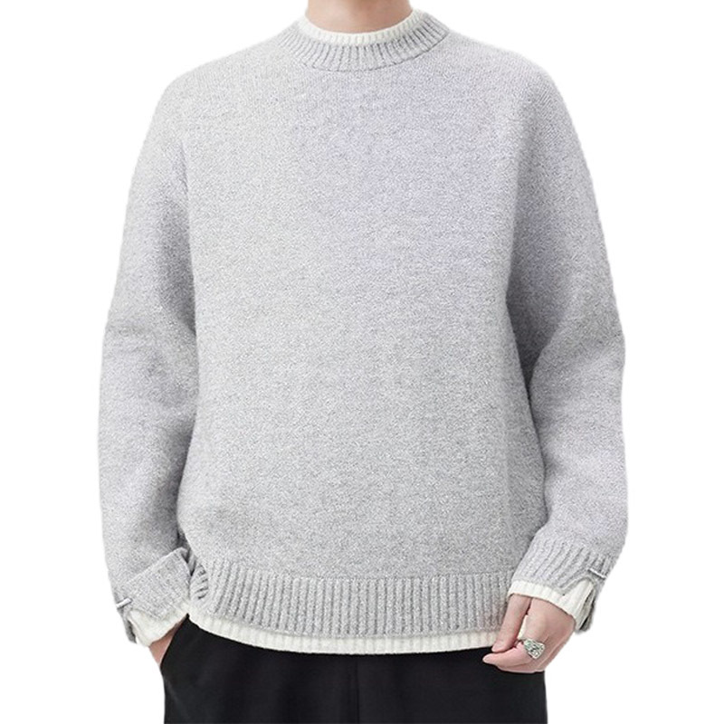 Explosiones transfronterizas de tamaño europeo de tamaño grande falso dos piezas de camisetas de punto suéter hombre viejo estilo coreano fábrica de otoño y invierno al por mayor