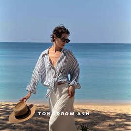 TOMORROWANN慵懒松弛感棉麻宽松廓形条纹衬衫长袖上衣12555