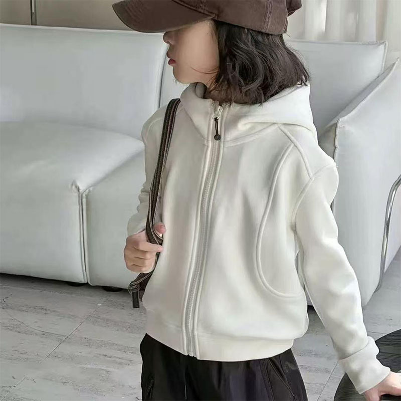 Girls Spring & Fall Hooded Jacket 2026 New Little Girl Pure Color Stand Collar Zipper Cardigan Long-Sleeved Top