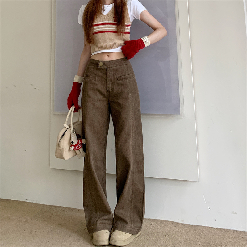 Heavy-Duty Sand-Washed Nostalgic Dirty Washed Smudged Structure Line Casual Pants for Women