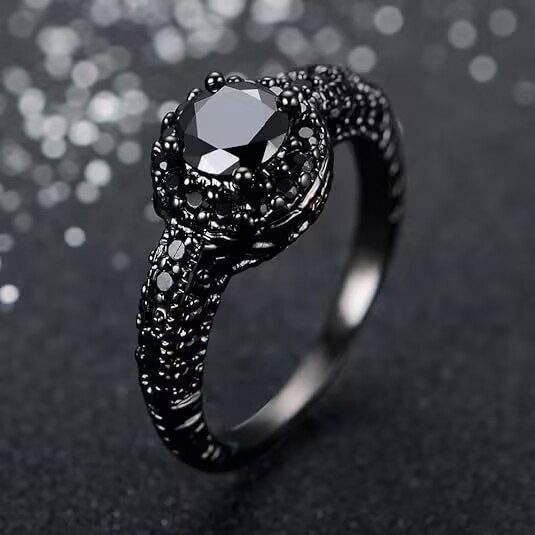 European and American Cross-Border Hot Selling Diamond-Encrusted Black Light Luxury Men's and Women's Rings, Proposal and Engagement Fashion Items Wholesale