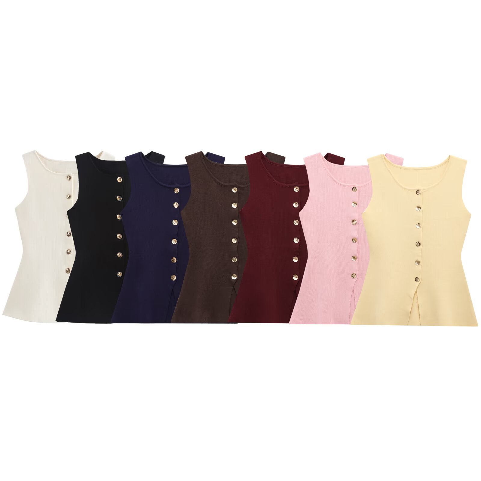 Foreign trade wholesale 2025 summer European and American style fashion slim round neck single breasted knitted vest vest women D12398