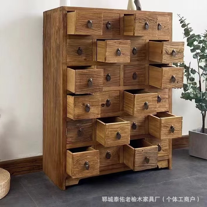 Old Yumu Chinael Medicine Careet สไตล์จีนสไตล์การจัดเก็บหลายแพ็คตู้วัสดุยาแสดงผลร้านขายยาร้านขายยาหลายชั้นการแพทย์จีน