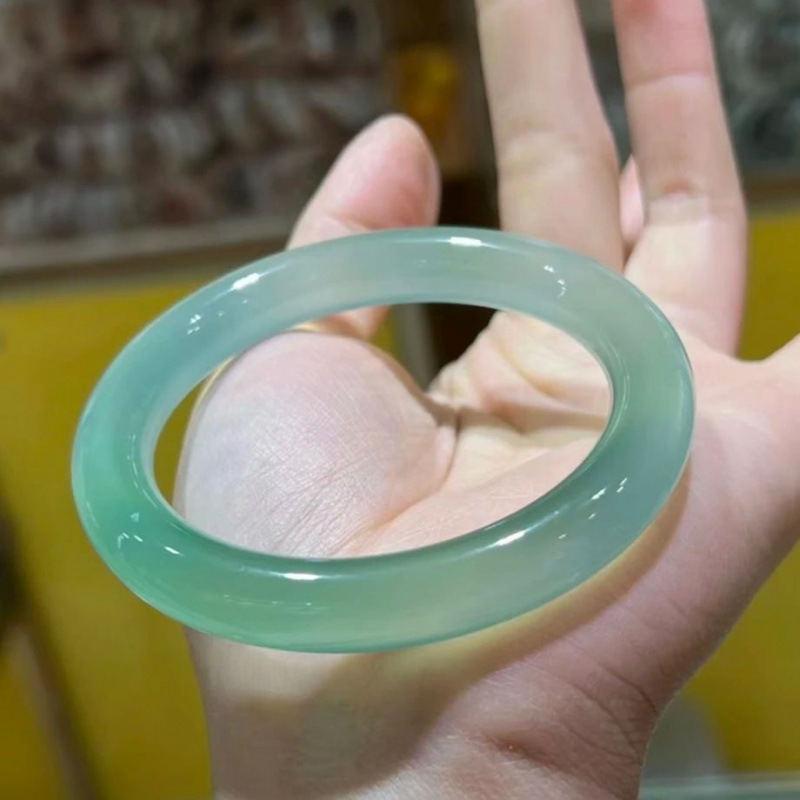 Round Oil Cyan Chalcedony Agate Jade Bracelet Women's Real Jade Fashion Girl Bracelet Diverse Delivery